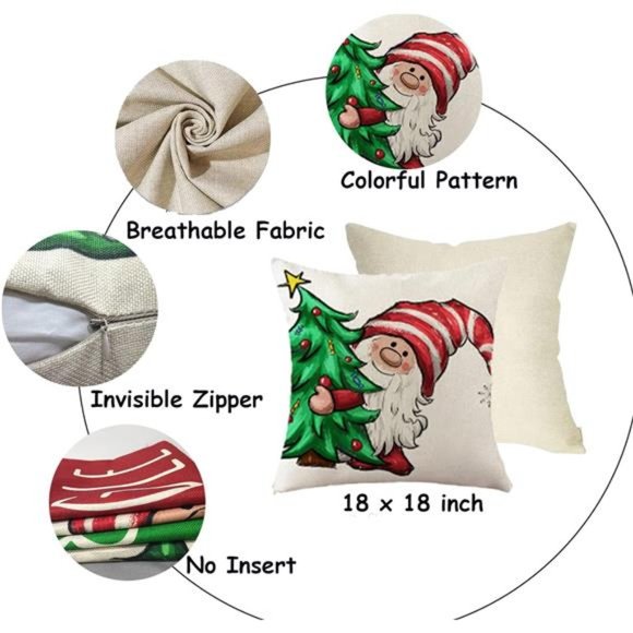 4 Pcs Christmas Pillow Covers | Christmas Decorations 18x18 Inch - Picture 6 of 7